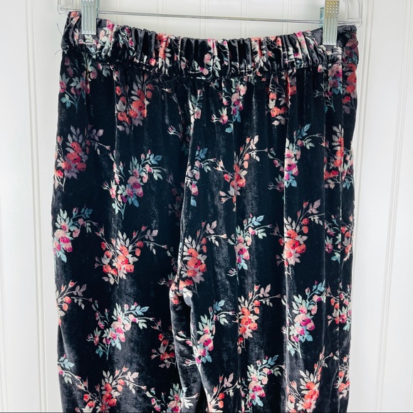 Zara Floral Velvet Black Pull On Trouser Pants Small - Picture 7 of 12